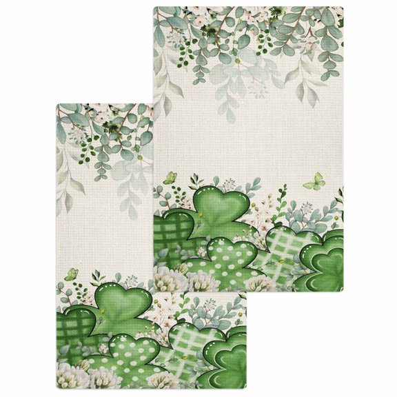 St. Patrick's Kitchen Dish Towels for Drying Dishes Set of 2, Luck Shamrocks Eucalyptus Leaves Flowers Vintage Waffle Weave Microfiber Hand Tea Bathroom Towels Quick Dry & Absorbent Towel 15.7x23.6