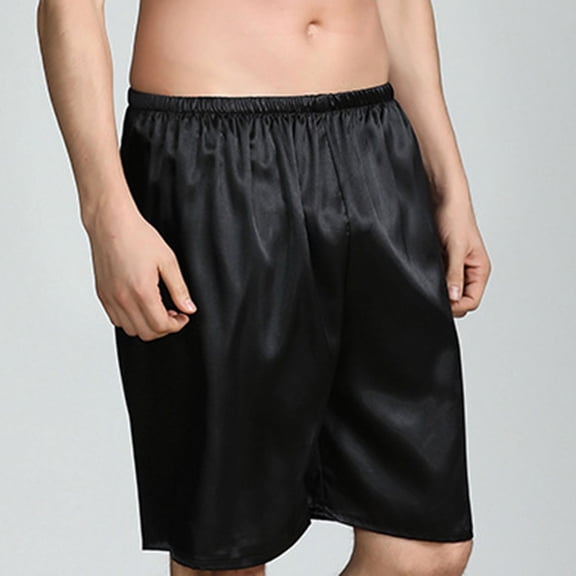 SOOMLON Men Pajama Shorts Big and Tall Lightweight Elastic Waist Boxer Shorts Cooling Silk Nightwear Travel Clothes