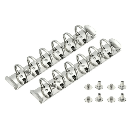 Uxcell A7 6 Hole Ring Binder Mechanisms, 2 Set 0.8" O Ring Replacement Binder Planner Loose Leaf Binding Spines with Switches for Organizers DIY Fill Paper Storage Folder, 19mm Silver