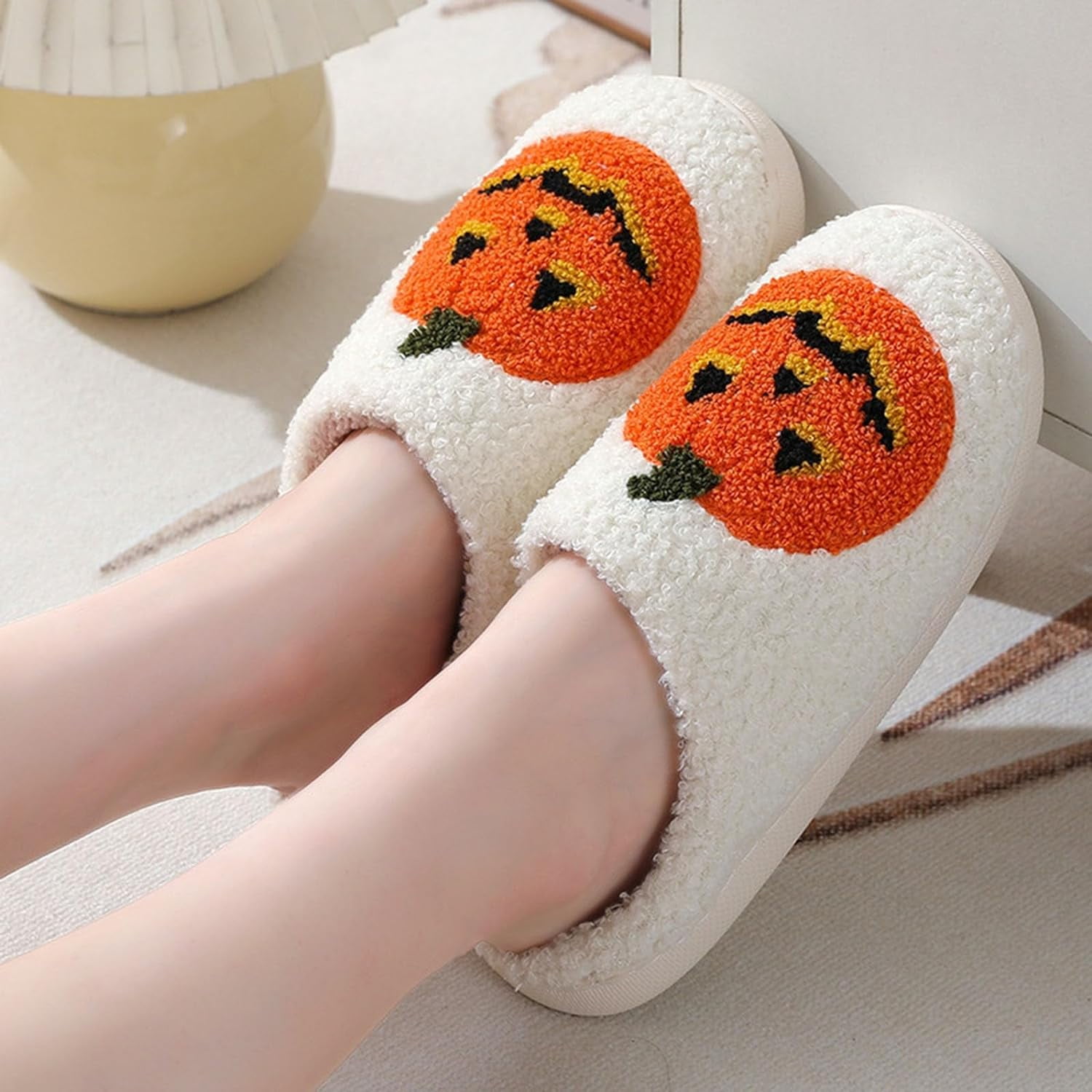 Pantoufles En Peluche D'Halloween Pour Femmes, Chaussons D'intérieur