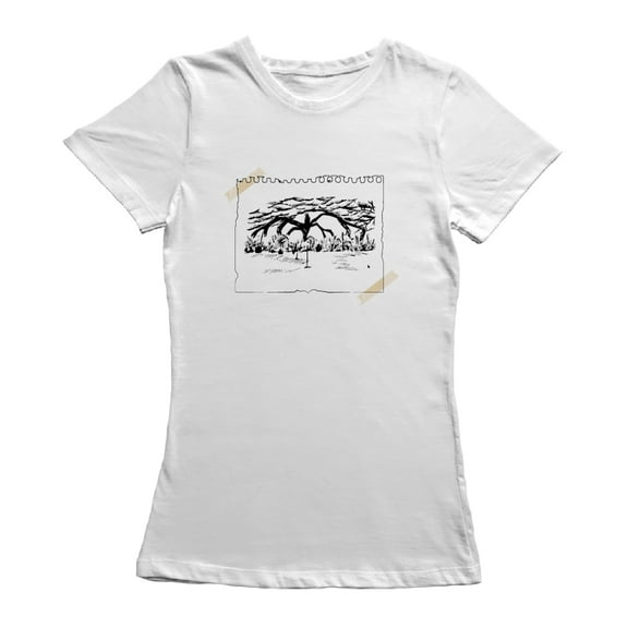 Tree Drawing Sheet Graphic Women White T-Shirt, Female x-Large