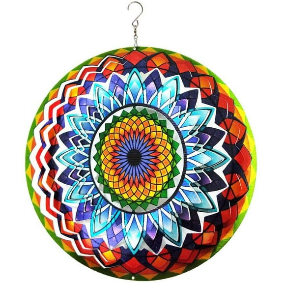 FONMY 3D Stainless Steel Wind Spinner- 12 inch Multi Color Mandala Flower