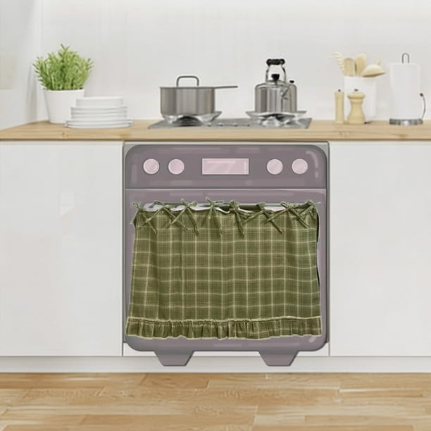 Falda de horno de lino hecha a mano con bordes fruncidos y lazos de cinta, montaje sin costuras, decoración de cocina para gabinetes y electrodomésticos
