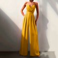 thumbnail image 2 of Riforla Summer Elegant Suspenders V Neck Playsuits Women Fashion Sleeveless Backless Temperament Jumpsuit Loose Wide Leg Trousers Romper Summer Jumpsuits Yellow XXXL, 2 of 5