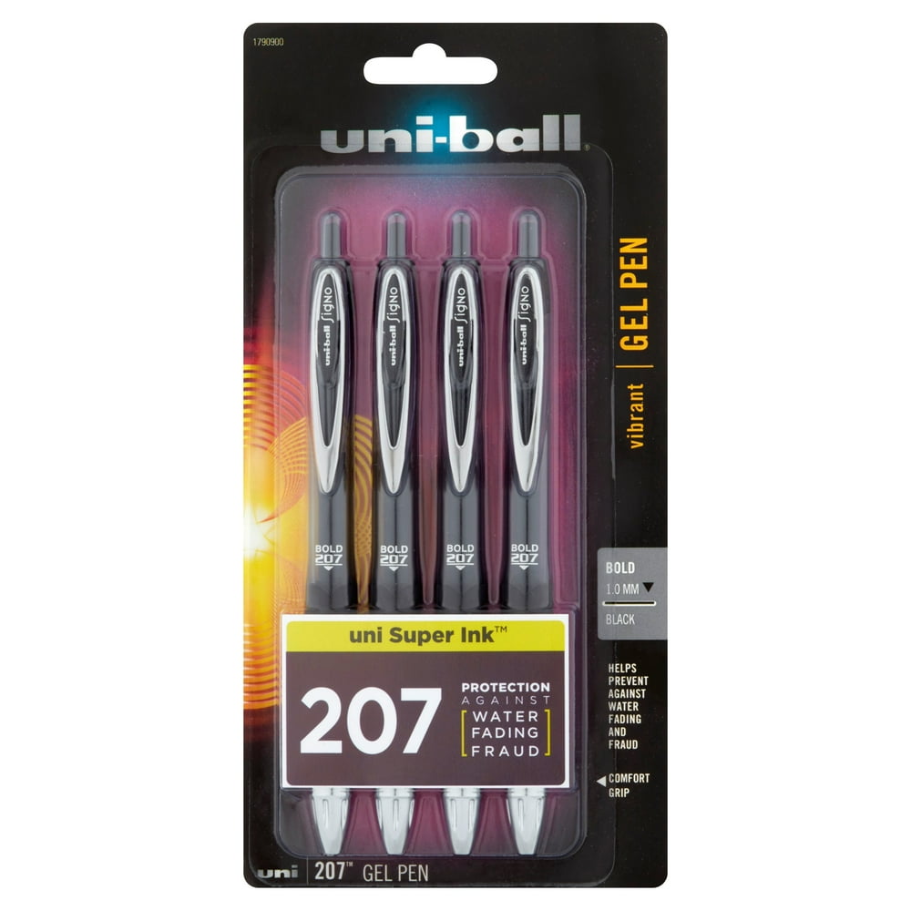 Uniball Uni Super Ink 207 Black Bold 1.0 mm Vibrant Gel Pen, 4 count