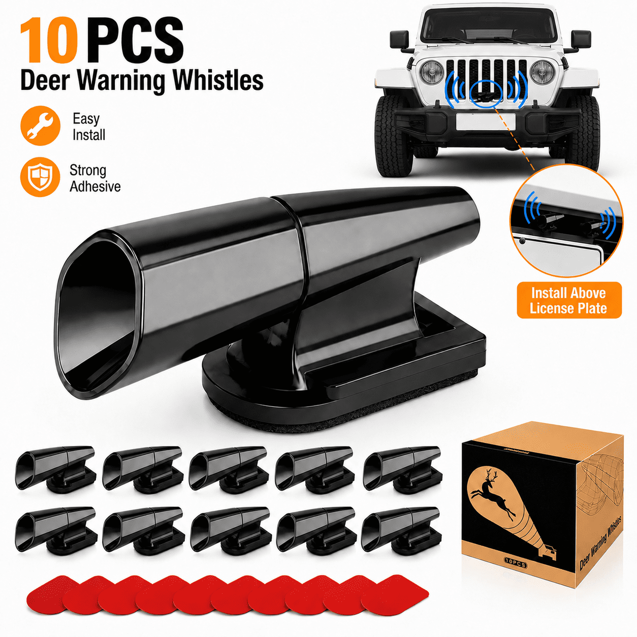 USTOP 10Pcs Deer Whistles for Cars, Save a Deer Whistles Avoids Collisions, Deer Horn for Car Deer Warning Devices Animal Alert for Cars and Motorcycles (Black)