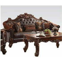 ACME Vendome II Sofa w/5 Pillows, Two Tone Dark Brown Synthetic Leather & Cherry