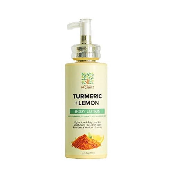 Loción corporal de limón y cúrcuma de Motor City Organics: loción reafirmante e iluminadora natural. Sin manchas y con aroma a limpio. Para todo tipo de piel | Hecho con cúrcuma, vitamina C y ácido hi