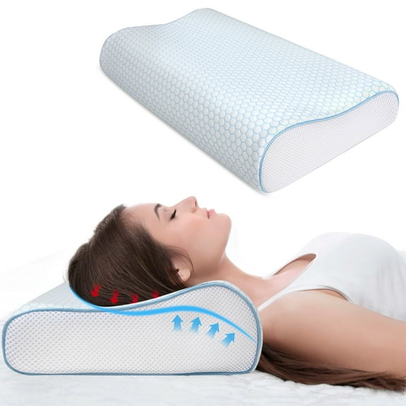 Memory Foam Pillow Upgrade Ergonomic Orthopedic Back and Side Sleeper Pillow Cervical Hypoallergenic Pillow Neck Support Pillow Grey Blue