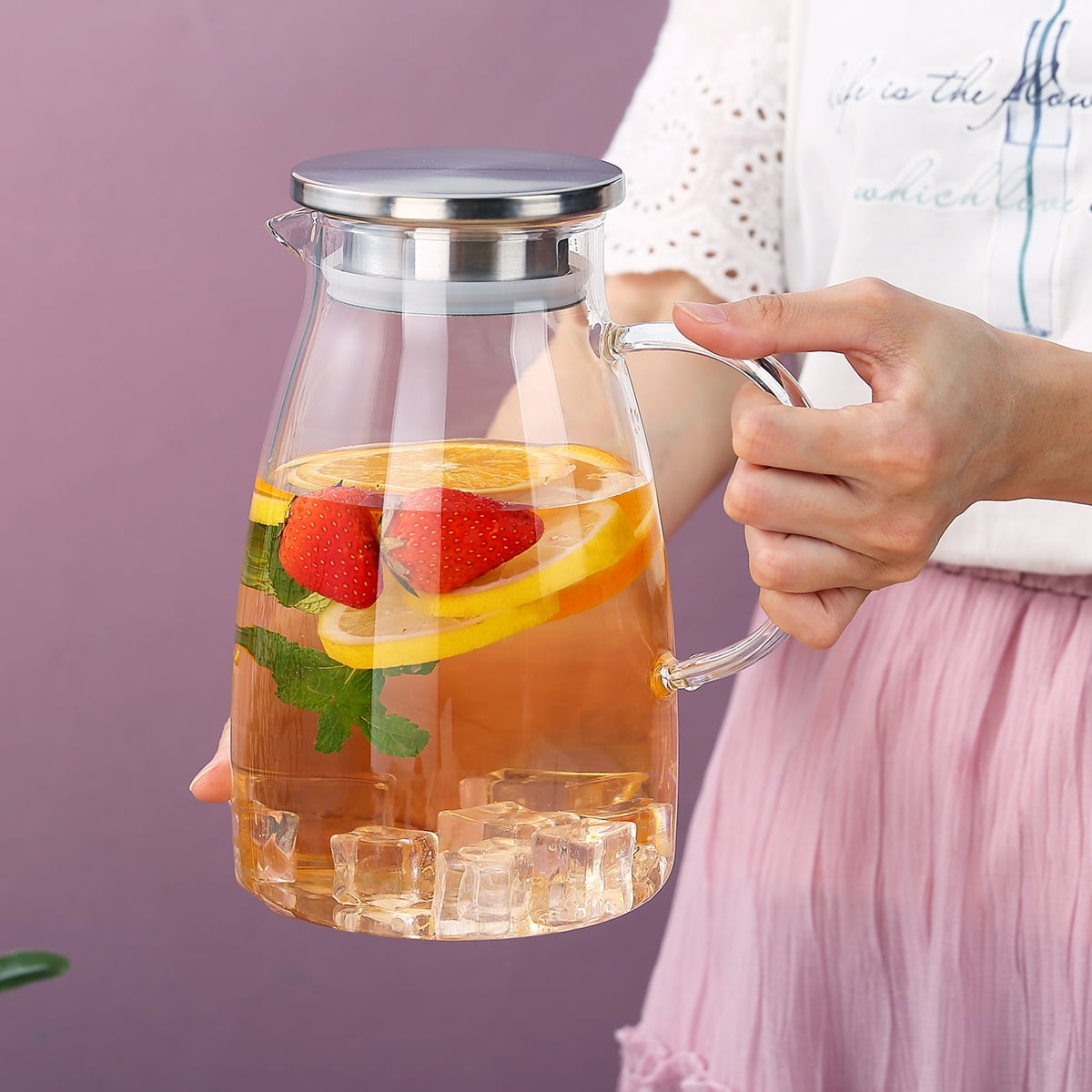 Buy Glass Pitcher With Lid And Handle For Iced Tea 1500ml/51 Online 
