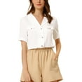 thumbnail image 1 of INSPIRE CHIC Women's Lapel Collar Top Button Down Short Sleeves Work Shirt White S, 1 of 5