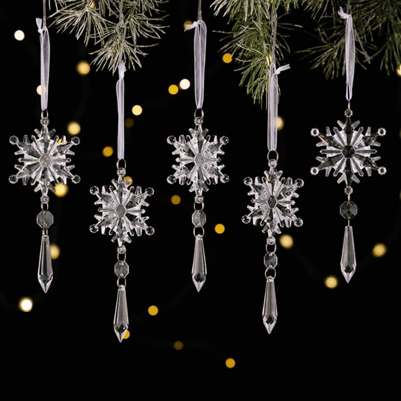15pcs Christmas Tree Decoration Crystal Ornaments - Hanging Acrylic Christmas Snowflake Icicle Drop Crystal Ornaments for Xmas Tree Winter New Year Party Supplies(Clear)