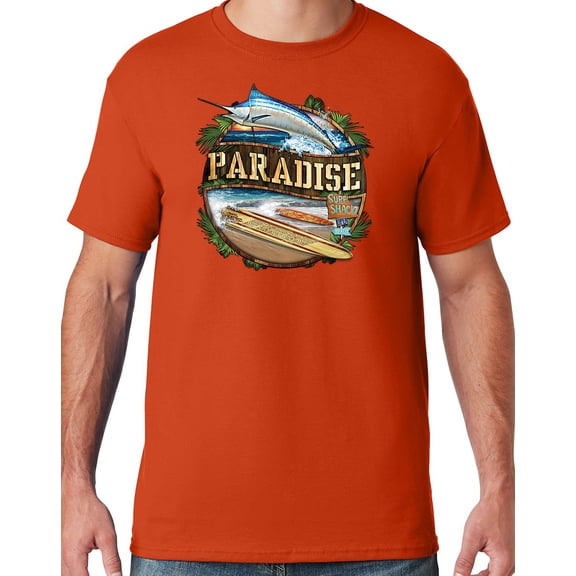Mens Manu Bay Surf Company PARADISE SURF SHACK MARLIN T-shirt, XL Burnt Orange
