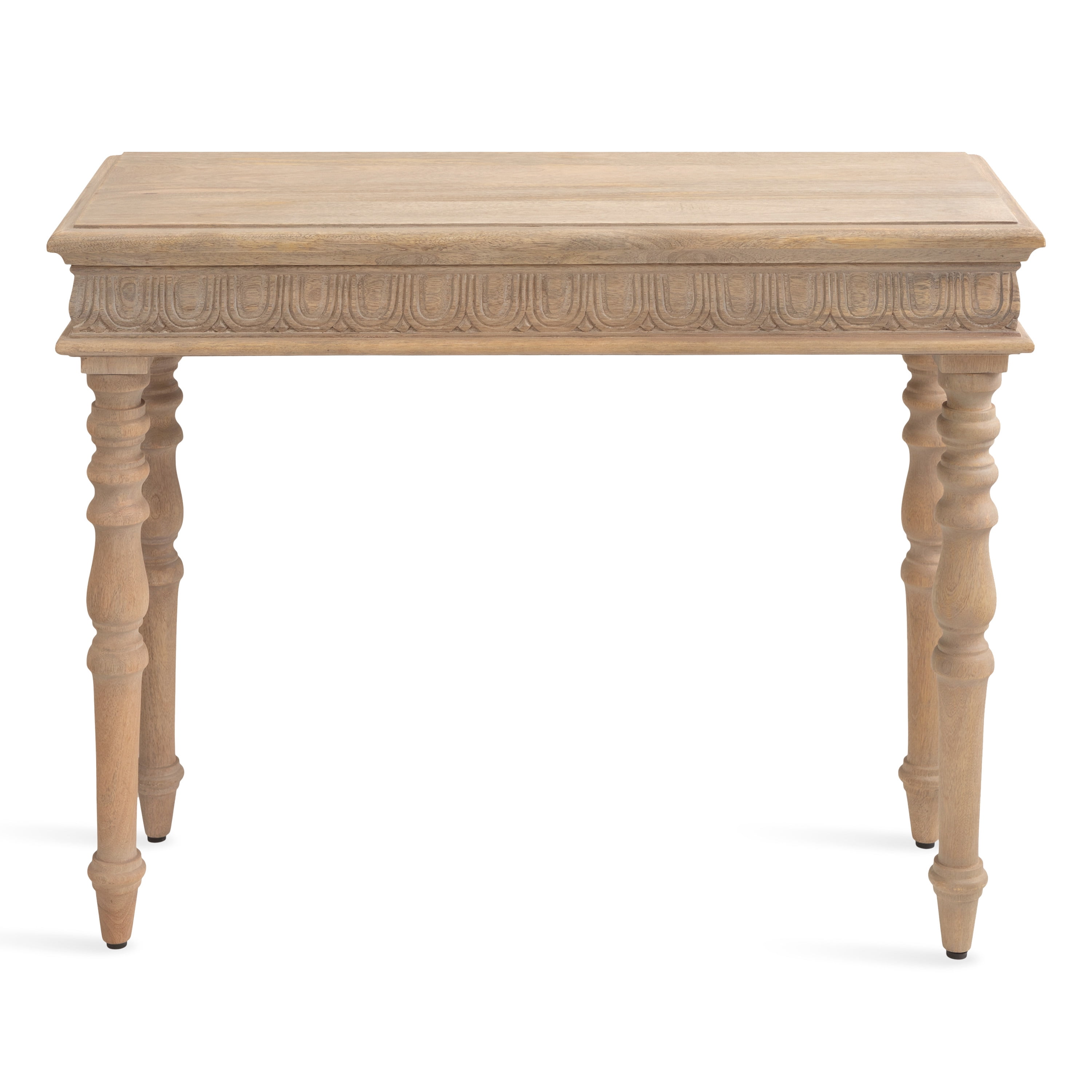 Kate and Laurel Patresa Traditional Carved Wood Console Table, 36 x 30 x 14, Natural, Decorative Rectangle Entryway Table with Wooden Carving Details and Turned Legs