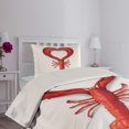 thumbnail image 2 of Ambesonne Sea Animals Quilted Coverlet 2 Pcs, Seafood Lobster Heart, Twin Size, Red, 2 of 4