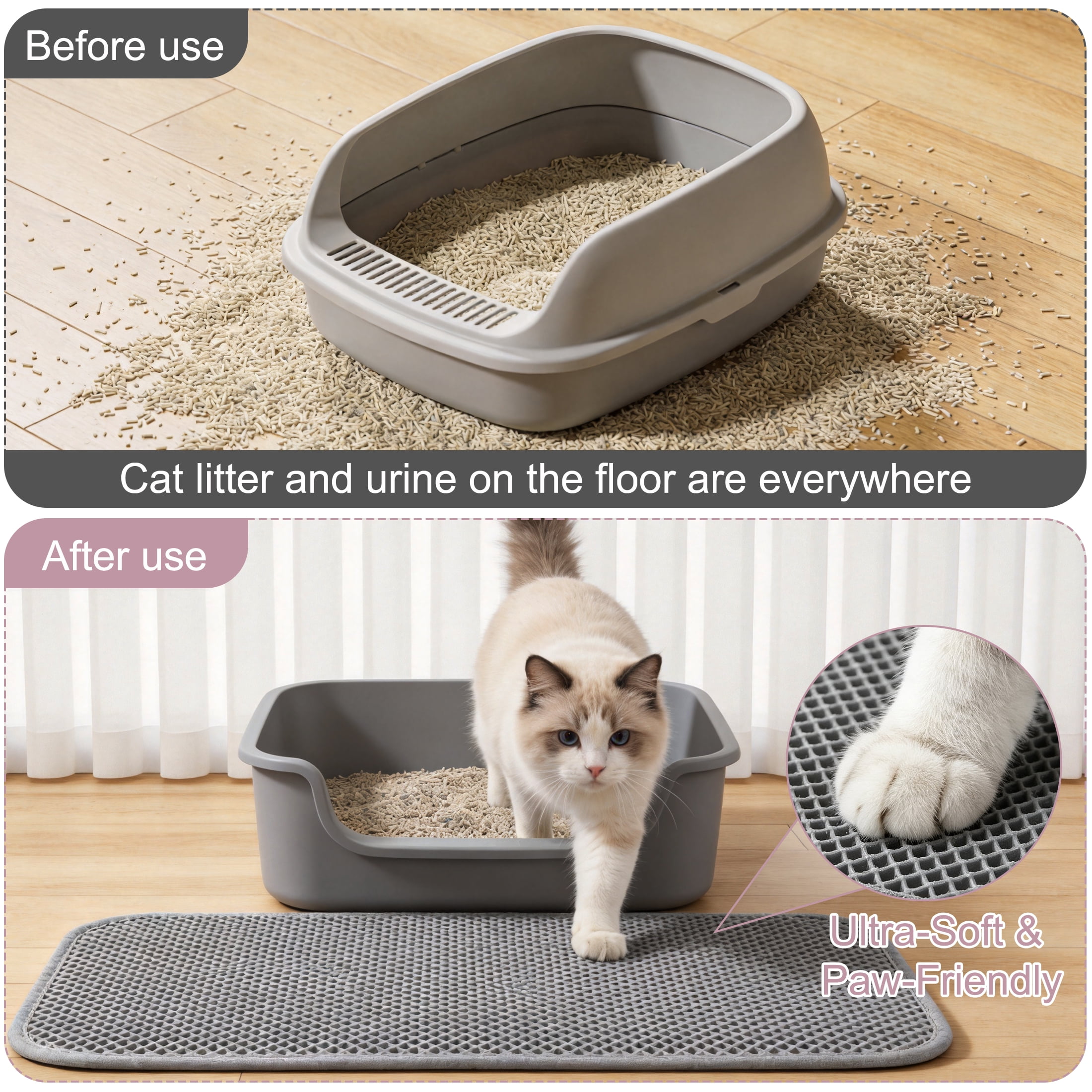 Cat Litter Mat, 24"x16" Double Cat Litter Trapping Mat, Waterproof Urine Proof Cat Litter Box Mat, Non Slip Easy to Clean