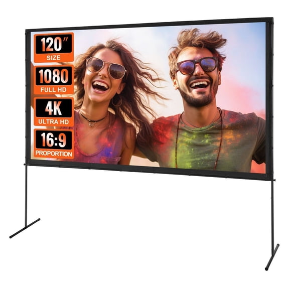 Projector Screen with Stand 120 Inch, Outdoor Movie Screen 16:9, 4K HD Portable Projector Screen for Home Theater, Backyard Movies, with Carry Bag