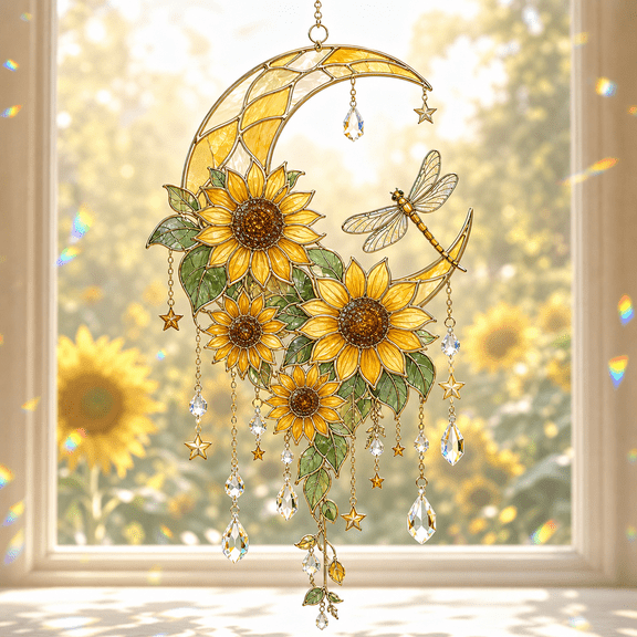 Sunflower Suncatcher Crescent Moon Acrylic Window Hanging Birthday Gift