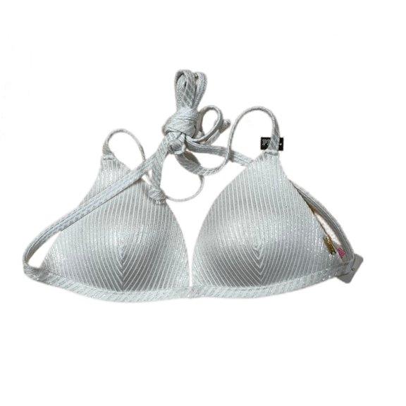 Victoria's Secret Pink Push-up Triangle Swim Bikini Top Shiny White Size Small NWT