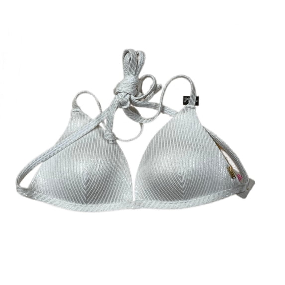 Victoria's Secret Pink Push-up Triangle Swim Bikini Top Shiny White Size Small NWT
