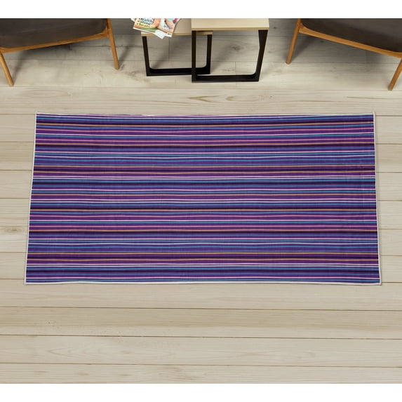 Geometric Decorative Rug, Retro Vertical Bands Wavy Striped Lines Hand Drawing Abstract Illustration, Quality Carpet for Bedroom Dorm and Living Room, 6 Sizes, Sky Blue, by Ambesonne