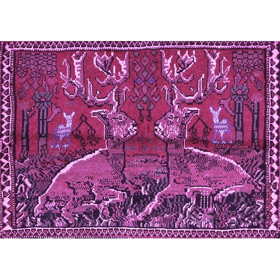 Ahgly Company Indoor Rectangle Animal Purple Traditional Area Rugs, 4' x 6'
