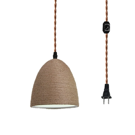 Kiven Plug in Pendant Light, Brown Vintage Style Hanging Light,Hanging Light Fixture with Plug in Cord and On/Off Dimmer Switch for Dining Room Bedroom Foyer Hallway Kitchen Island E26 Socket