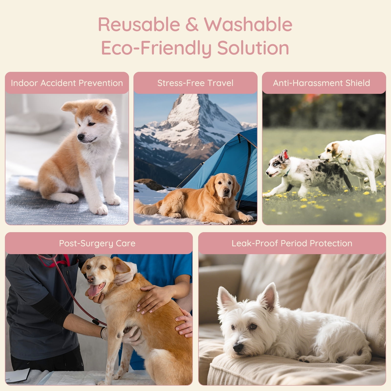 BELLA & PAL Pink Female Dog Diapers, 3-Pack, Highly Absorbent Washable Diapers for Small Dogs, Leak-Proof Puppy Diapers, S