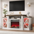 thumbnail image 6 of Vecenuy Electric Fireplace TV Stand, 70" Farmhouse Entertainment Center with Open Shelf and Glass Barn Door Cabniet, Modern TV Console Table with 7 Flame Colors for Living Room, Antique White, 6 of 10