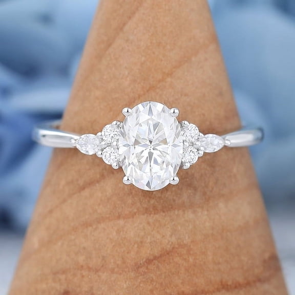 Silvago Jewel 1.7 Ct Oval Cut Diamond Ring for Her - 14K White Gold Plated Anniversary Rings - Unique Design Engagement Wedding Diamond Jewelry for Women's - Valentine Proposal Ring - Daily Wear Ring