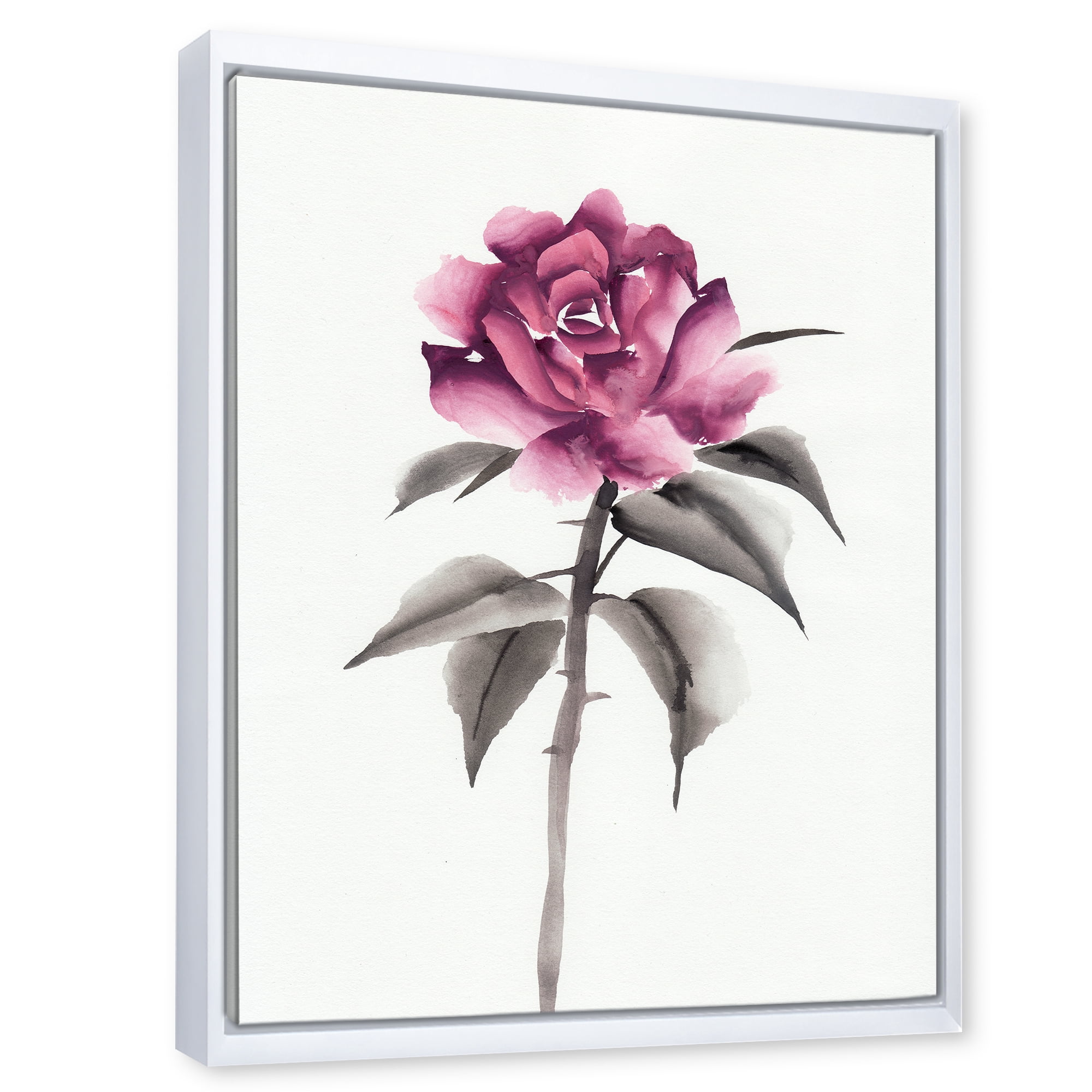 Designart 'Ancient Pink Rose Flower' Traditional Framed Canvas Wall Art Print