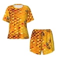 thumbnail image 5 of "Wukai Bees on Hive Honeycomb Women's Pajama Set - Short-Sleeve Top and Shorts with Elastic Waistband and Pockets for Loungewear, Yoga, and Casual Wear-Large, 5 of 8