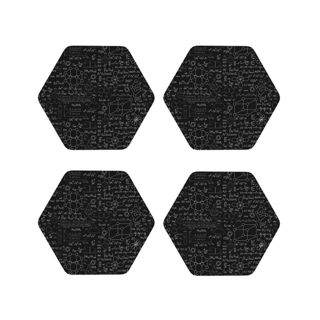 Vsdgher Chemistry Formulas 3 Print Leather Coasters for Drinks, Durable Drink Coasters 4 Set for Tabletop Protection, Luxurious Home Décor and Housewarming Gift-Hexagon