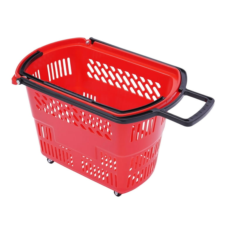 Miumaeov Shopping Basket 35L 6PCS Shopping Carts with Wheels Plastic Store Baskets Retail Baskets with Handles Portable Rolling Shopping Basket Red Walmart