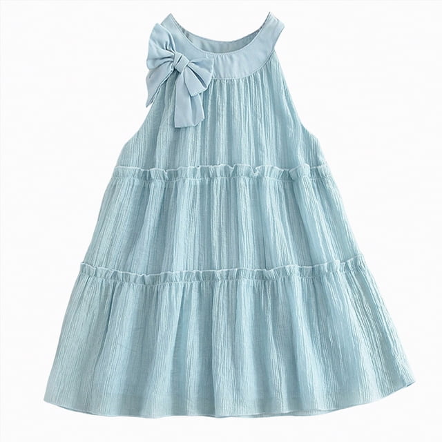gdxvjhbj Robe Fille Tout-Petit Robes Petites Filles Robe d'Été Florale à Manches Courtes Tenue Décontractée Robe Taille 6-7 (Bleu Clair,6-7 Ans)