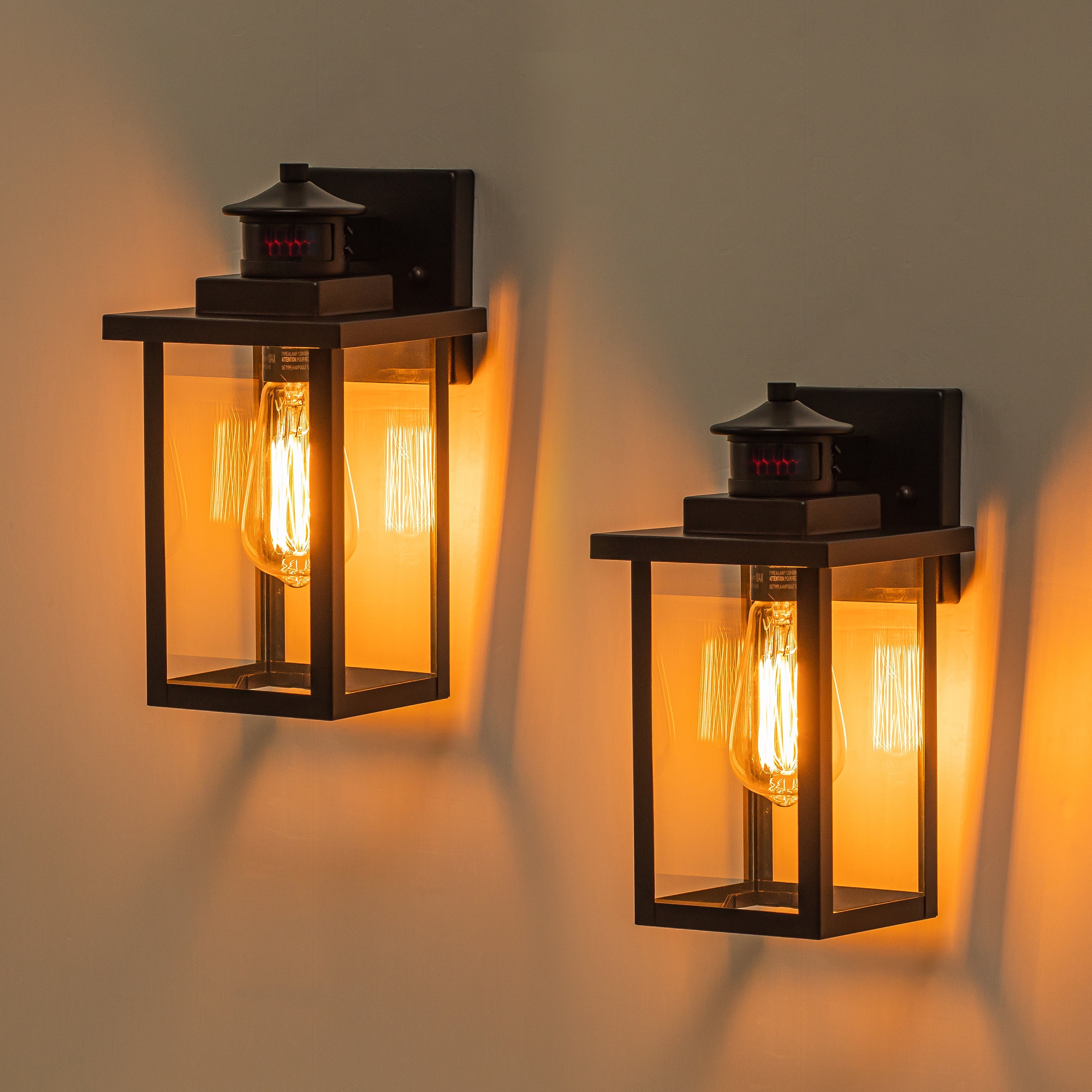 C Cattleya 2-Pack 1-Light Powder-Coated Black Motion Sensor Dusk to Dawn Outdoor Wall Sconces (E26)