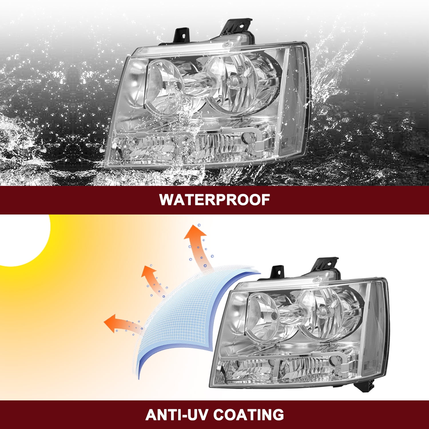 Chrome Headlights For 2007-2014 Chevy Avalanche Suburban Tahoe Headlamps LF & RH