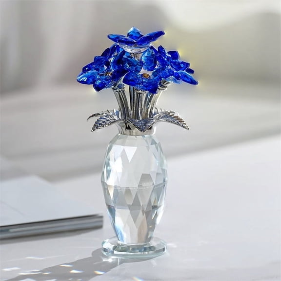Blue Crystal Flower Figurine,Glass Flowers Gifts for Women,Crystal Flower Collectible for Christmas Wedding Decor