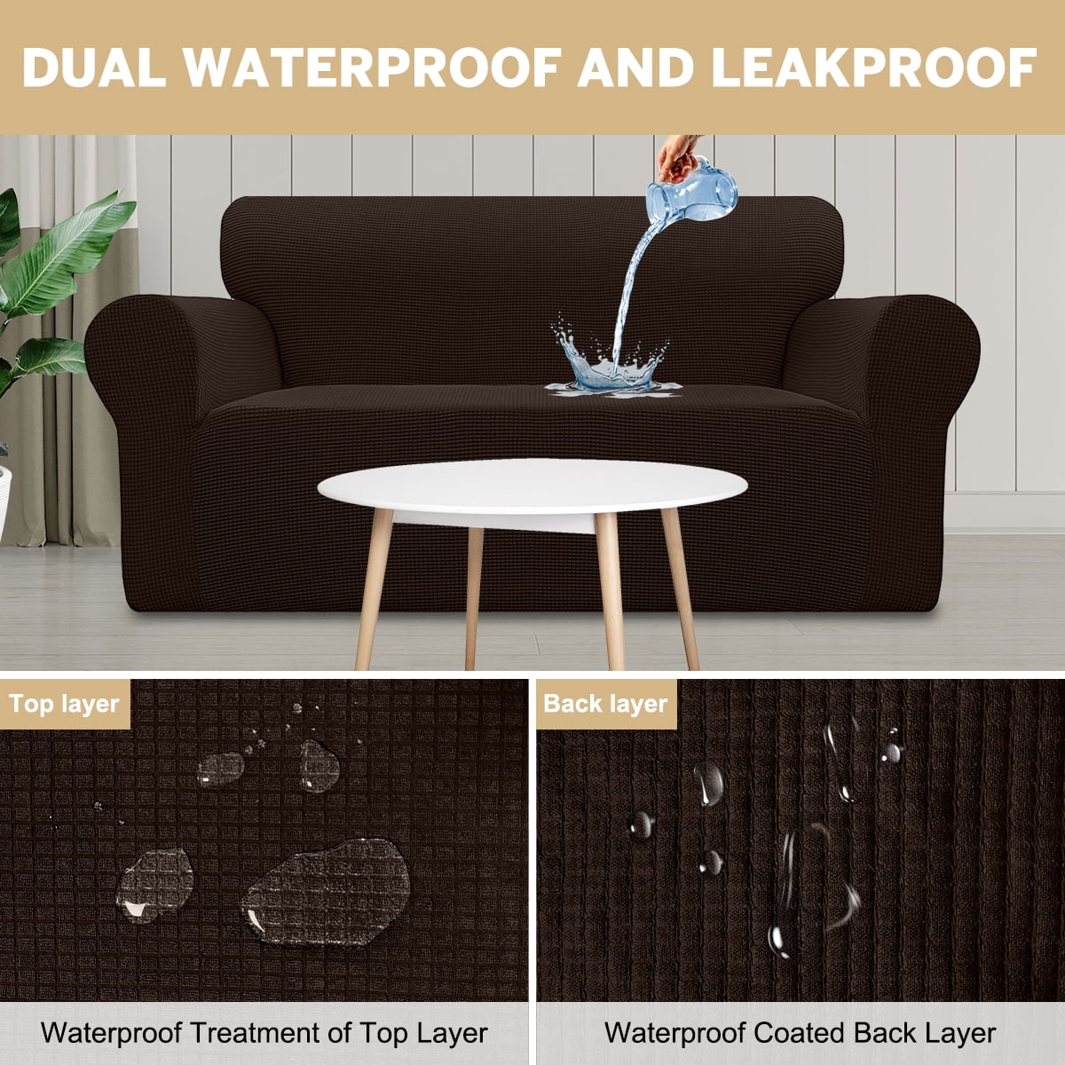Sanmadrola 100% Waterproof Sofa Cover Non Slip Couch Cover Stretch Slipcover Leakproof Couch Protector for Kids Dogs Cats Pets, Chocolate, Sofa
