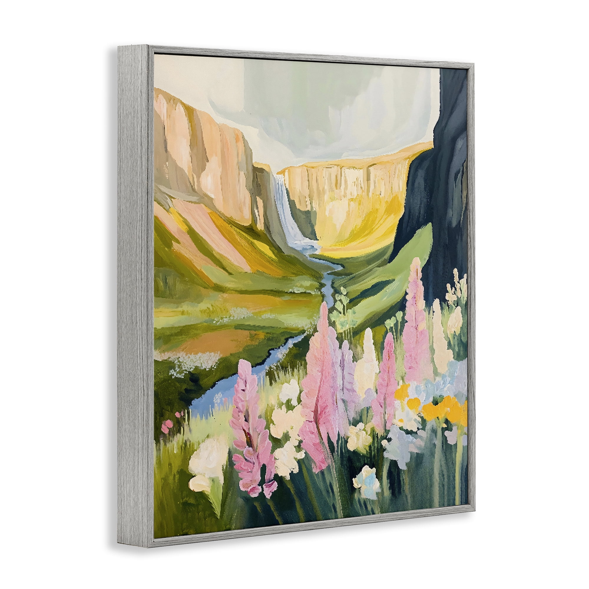 Stupell Industries Waterfall and Valley in Bloom Gray Framed Giclee Art, design by The Prints Vibe