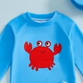thumbnail image 4 of UngA Baby Boys Swimsuit Long Sleeve Rash Guard Swimwear Swim Trunk with Hat Set 3-Piece Bathing Suit for Toddler Baby Boy (Sky Blue,6-12 Months), 4 of 6