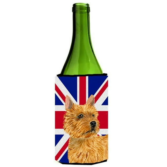 Norwich Terrier With English Union Jack British Flag Wine bottle sleeve Hugger - 24 Oz.