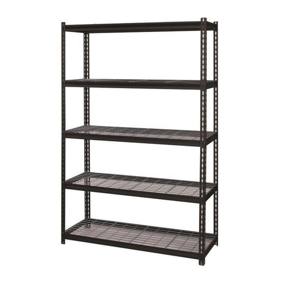 Pemberly Row Riveted Wire Deck Metal Shelving 5-Shelf 18Dx48Wx72H in Black