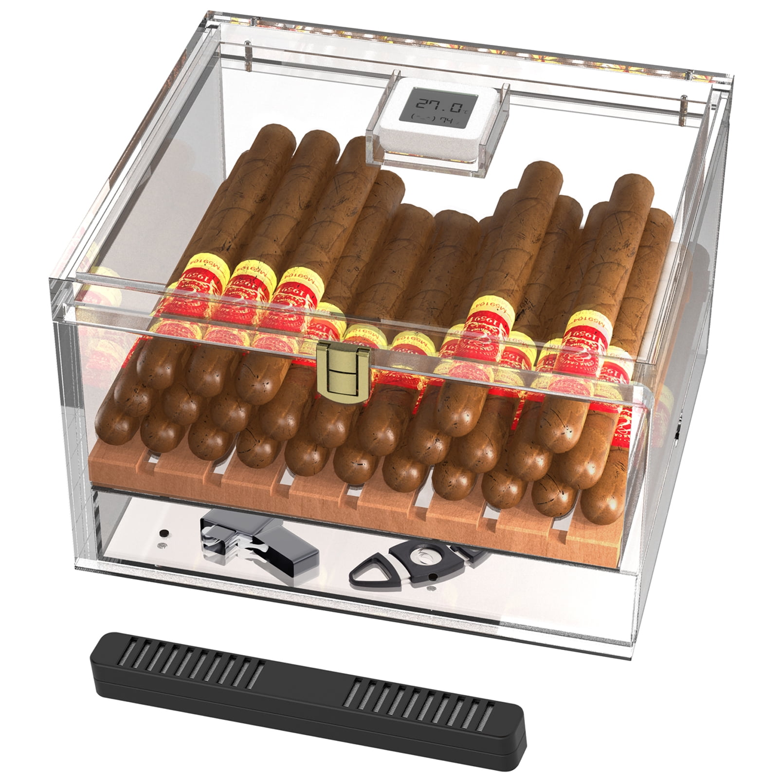 WIAEE Acrylic Cigar Humidor with Accessory Drawer