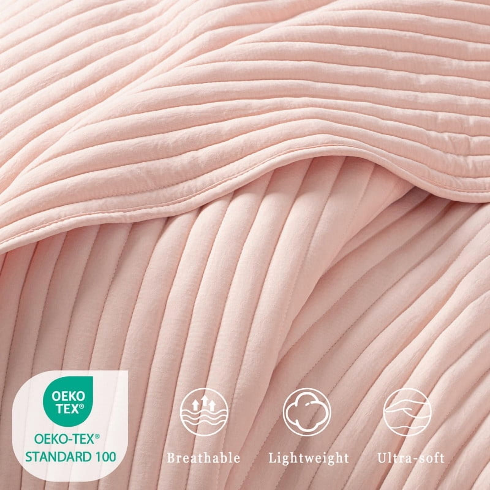 Exclusivo Mezcla Twin Quilt Bedding Set, Stripe Stitching Blush Pink Quilts Twin Size for All Seasons, Soft Lightweight Microfiber Bedspreads Coverlets Bed Cover, 68"x88"