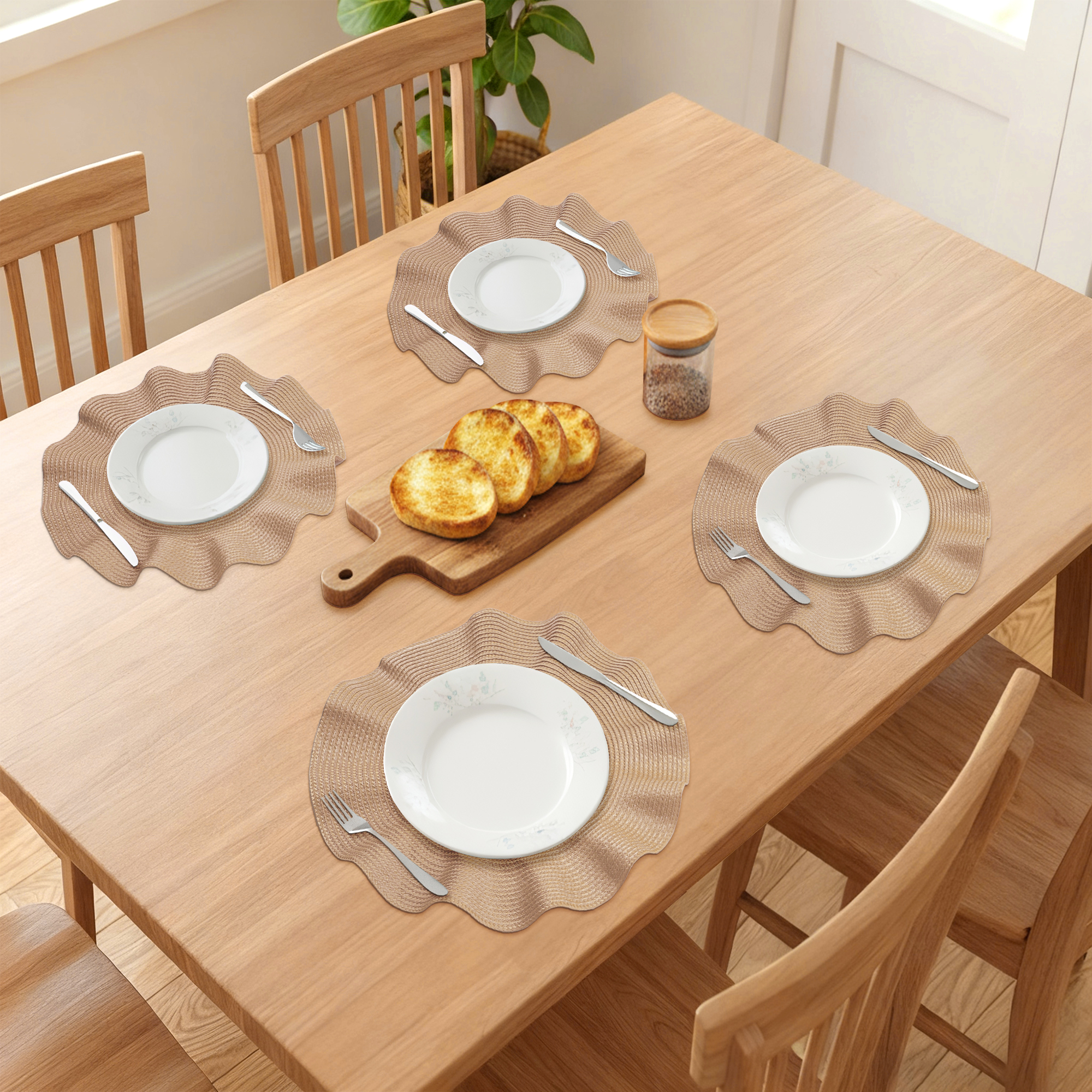 Unique Bargains Set of 6 Washable Farmhouse Placemats Indoor Champagne