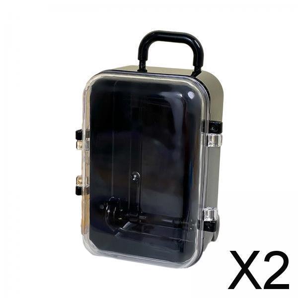 2X mini maletas caja miniatura Colamx almacenamiento de joyería fácil de llevar negro 2 piezas
