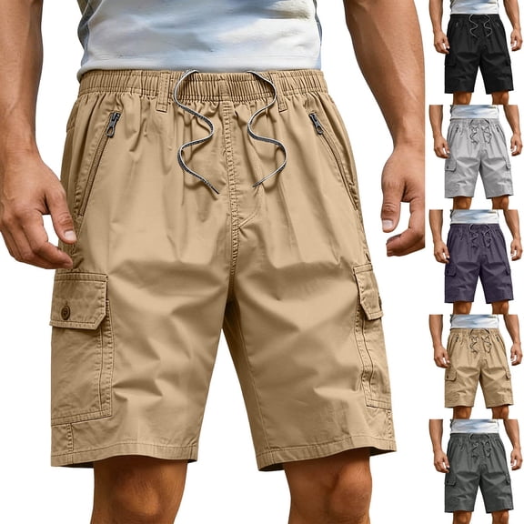 Men's Casual Sports Elastic Waist Drawstring Pocket Workwear Shorts, Athletic Joggers Cargo Shorts, Quick Dry Lightweight Summer Workout Shorts for Gym Running Hiking, | AKLJWH,Army Green L