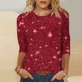 thumbnail image 3 of Fmbrln Womens Sequin Print Tops 3/4 Sleeve Crew Neck T-Shirts Casual Dressy Shiny Glitter Party Blouse, 3 of 6