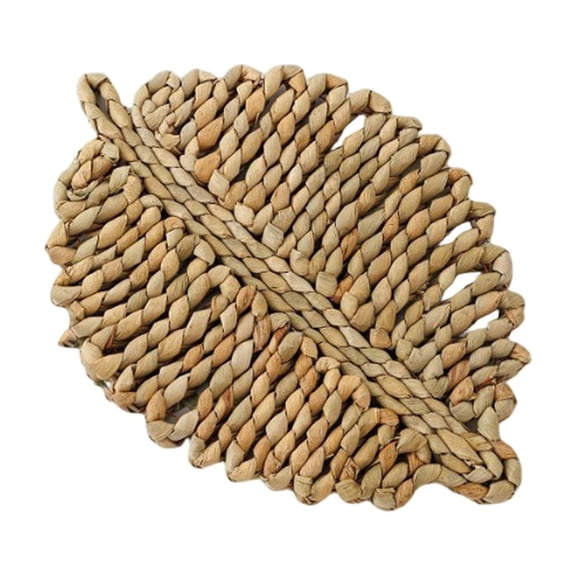 Hand Woven Leaf-Shaped Placemats, Boho Handmade Straw Placemat for Farmhouse Dining Room Holiday Party Decor